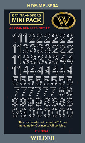 Wilder 1/35 Dry Transfer German Numbers - WHITE OUTLINE | 3504