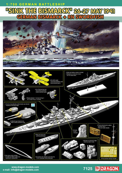 Dragon 1/700 "Sink the Bismarck" May 26-27, 1941 - German Bismarck + RN Swordfish  | DRA7125