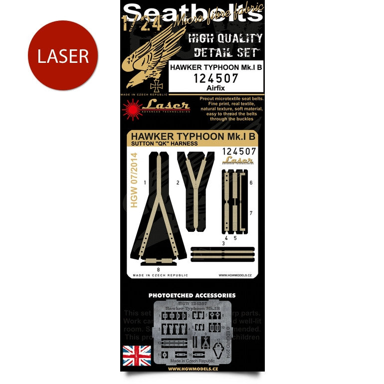 HGW 1/24 Scale Seatbelts for the Hawker Typhoon Mk.I B by Airfix - 124507 HGW 1/24 Scale Seatbelts for the Hawker Typhoon Mk.I B by Airfix - 124507